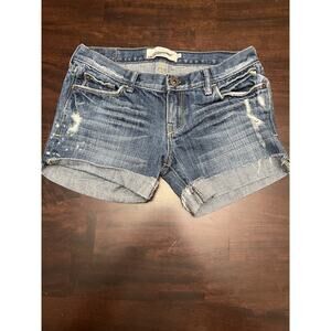 Abercrombie & Fitch Y2K Micro MINI Short SHORTS Size 12 Blue Low Rise Cuffed VTG